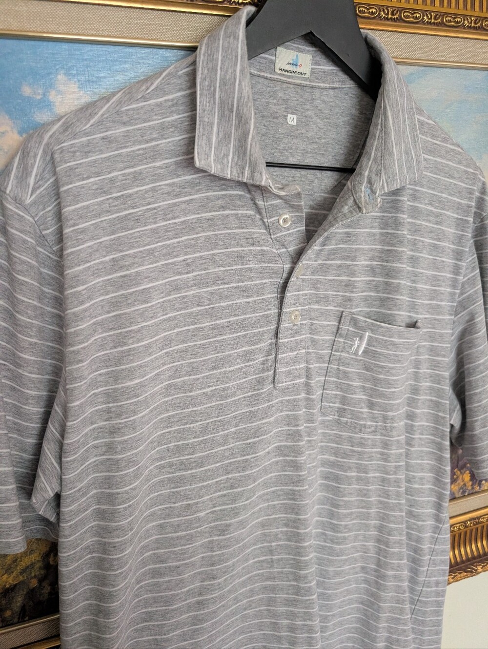 johnnie-O Gray Striped Polo Shirt with Chest Pocket